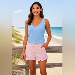 🌸 Lilly Pulitzer Pink‎ Seersucker Scalloped Hem Shorts Size 0 XS Preppy Coastal